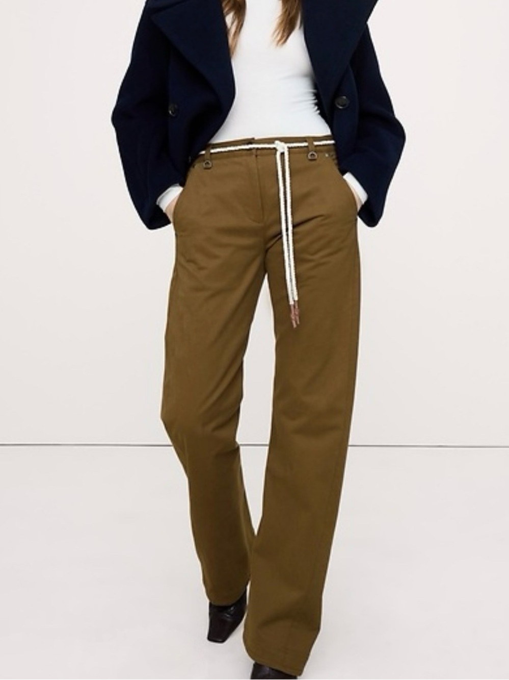Banana Republic Twisted Straight Pants 0 Olive Brown Rope Belt